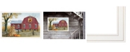 Trendy Decor 4U Autumn Leaf Quilt Block Barn by Billy Jacobs, Ready to hang Framed Print, White Frame, 38" x 26"